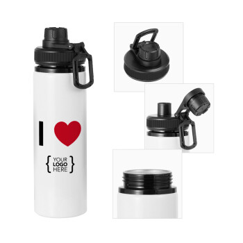 I Love {your logo here}, Μεταλλικό παγούρι νερού με καπάκι ασφαλείας, αλουμινίου 850ml