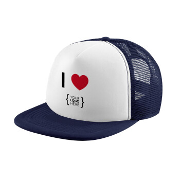 I Love {your logo here}, Καπέλο Soft Trucker με Δίχτυ Dark Blue/White 