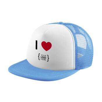 I Love {your logo here}, Καπέλο Soft Trucker με Δίχτυ Γαλάζιο/Λευκό