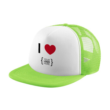 I Love {your logo here}, Καπέλο Soft Trucker με Δίχτυ Πράσινο/Λευκό