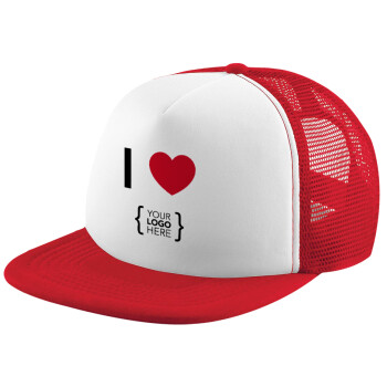 I Love {your logo here}, Καπέλο Soft Trucker με Δίχτυ Red/White 