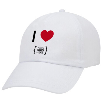 I Love {your logo here}, Καπέλο Ενηλίκων Baseball Λευκό 5-φύλλο (POLYESTER, ΕΝΗΛΙΚΩΝ, UNISEX, ONE SIZE)