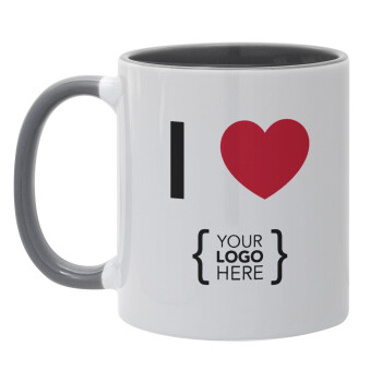 I Love {your logo here}, Mug colored grey, ceramic, 330ml