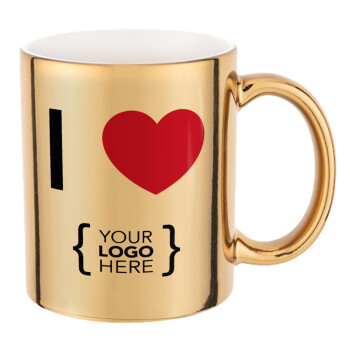 I Love {your logo here}, Mug ceramic, gold mirror, 330ml
