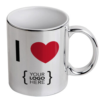 I Love {your logo here}, Κούπα κεραμική, ασημένια καθρέπτης, 330ml