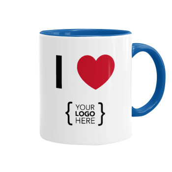 I Love {your logo here}, Mug colored blue, ceramic, 330ml