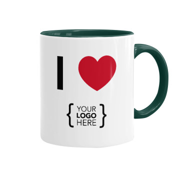 I Love {your logo here}, Mug colored green, ceramic, 330ml