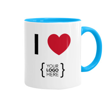I Love {your logo here}, Mug colored light blue, ceramic, 330ml
