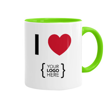 I Love {your logo here}, Mug colored light green, ceramic, 330ml