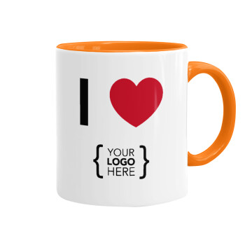 I Love {your logo here}, Mug colored orange, ceramic, 330ml