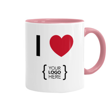 I Love {your logo here}, Mug colored pink, ceramic, 330ml