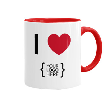 I Love {your logo here}, Mug colored red, ceramic, 330ml