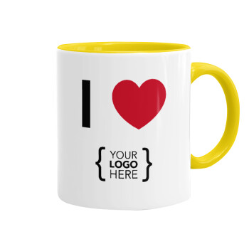I Love {your logo here}, Mug colored yellow, ceramic, 330ml