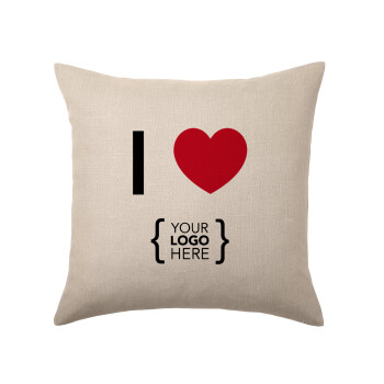 I Love {your logo here}, Μαξιλάρι καναπέ ΛΙΝΟ 40x40cm περιέχεται το  γέμισμα
