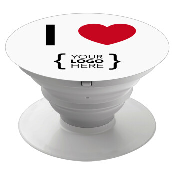 I Love {your logo here}, Pop Socket Λευκό Βάση Στήριξης Κινητού στο Χέρι