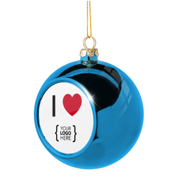 I Love {your logo here}, Χριστουγεννιάτικη μπάλα δένδρου Μπλε 8cm