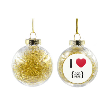 I Love {your logo here}, Χριστουγεννιάτικη μπάλα δένδρου διάφανη με χρυσό γέμισμα 8cm