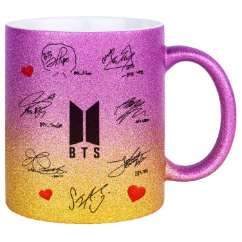 BTS signatures, Κούπα Χρυσή/Ροζ Glitter, κεραμική, 330ml