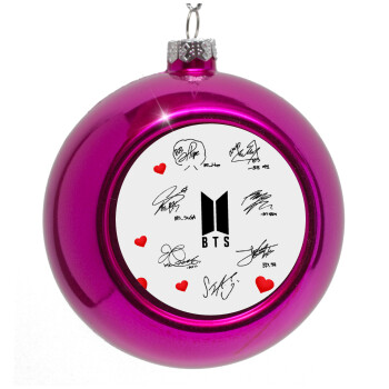 BTS signatures, Purple Christmas tree ornament bauble 8cm