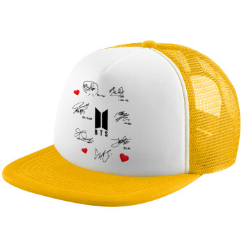 BTS signatures, Καπέλο Ενηλίκων Soft Trucker με Δίχτυ Κίτρινο/White (POLYESTER, ΕΝΗΛΙΚΩΝ, UNISEX, ONE SIZE)