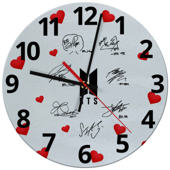 BTS signatures, Ρολόι τοίχου γυάλινο (30cm)