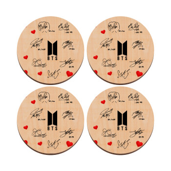 BTS signatures, ΣΕΤ x4 Σουβέρ ξύλινα στρογγυλά plywood (9cm)