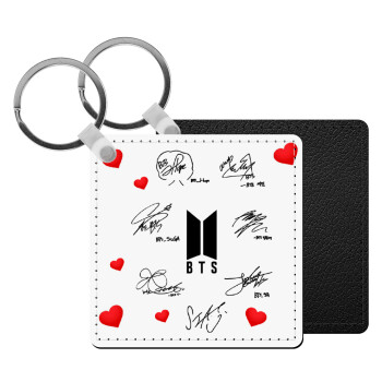 BTS signatures, Μπρελόκ Δερματίνη, τετράγωνο ΜΑΥΡΟ (5x5cm)