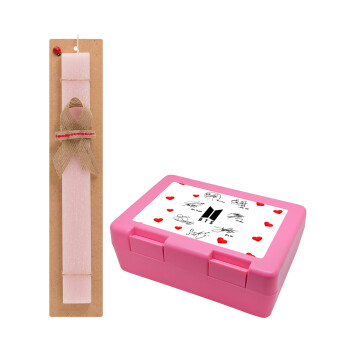 BTS signatures, Easter Set, children's snack container PINK & scented flat Easter candle (30cm) (PINK)
