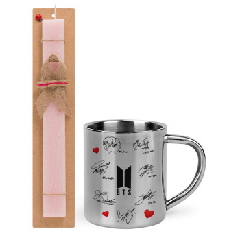 BTS signatures, Easter Set, metallic thermal cup (300ml) & aromatic flat Easter candle (30cm) (PINK)