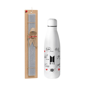 BTS signatures, Easter Set, metallic stainless thermos bottle (500ml) & scented flat Easter candle (30cm) (GRAY)