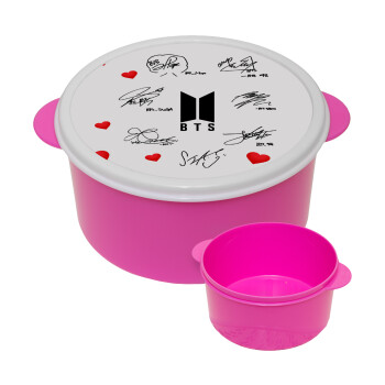BTS signatures, ΡΟΖ παιδικό δοχείο φαγητού (lunchbox) πλαστικό (BPA-FREE) Lunch Βox M16 x Π16 x Υ8cm
