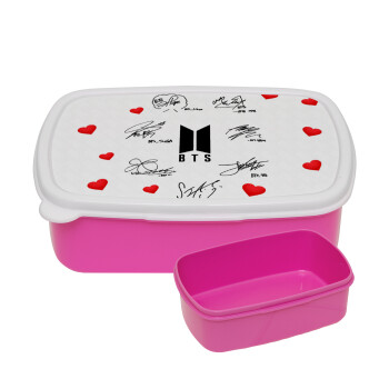 BTS signatures, ΡΟΖ παιδικό δοχείο φαγητού (lunchbox) πλαστικό (BPA-FREE) Lunch Βox M18 x Π13 x Υ6cm