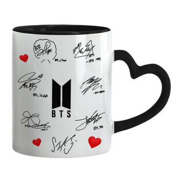 BTS signatures, Κούπα καρδιά χερούλι μαύρη, κεραμική, 330ml