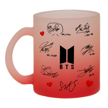 BTS signatures, Κούπα γυάλινη δίχρωμη με βάση το κόκκινο ματ, 330ml