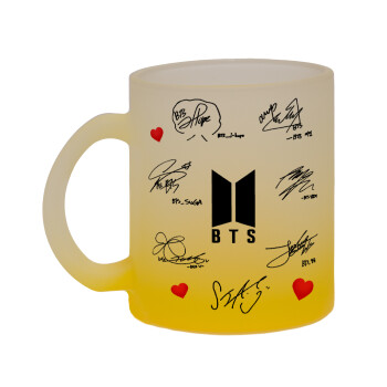 BTS signatures, Κούπα γυάλινη δίχρωμη με βάση το κίτρινο ματ, 330ml