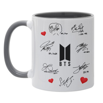 BTS signatures, Κούπα χρωματιστή γκρι, κεραμική, 330ml