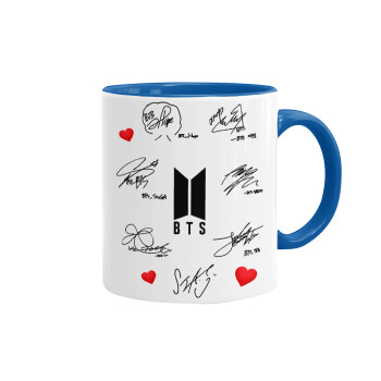 BTS signatures, Κούπα χρωματιστή μπλε, κεραμική, 330ml