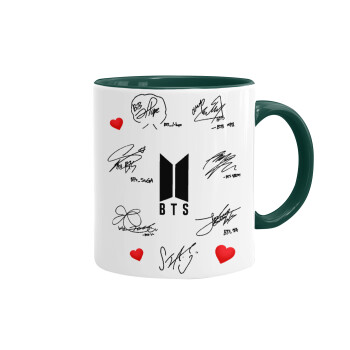BTS signatures, Mug colored green, ceramic, 330ml