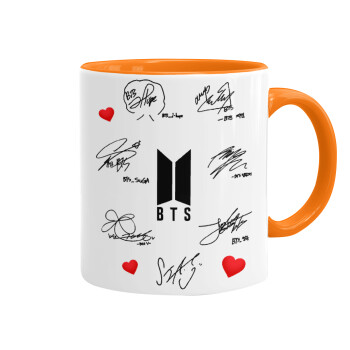BTS signatures, Mug colored orange, ceramic, 330ml