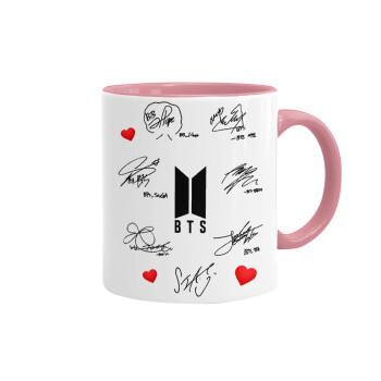 BTS signatures, Mug colored pink, ceramic, 330ml