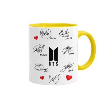BTS signatures, Mug colored yellow, ceramic, 330ml
