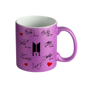 BTS signatures, Κούπα Μωβ Glitter που γυαλίζει, κεραμική, 330ml