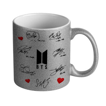 BTS signatures, Κούπα Ασημένια Glitter που γυαλίζει, κεραμική, 330ml