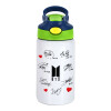 Children's hot water bottle, stainless steel, with safety straw, green, blue (350ml)