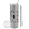 Tumbler stainless steel Silver 600ml, with metal straw & cleaning brush