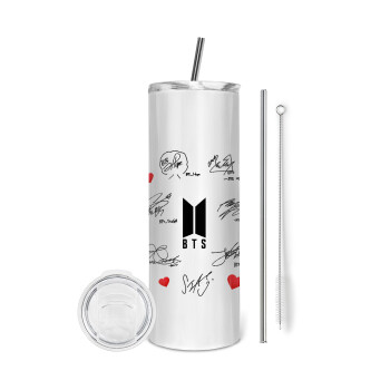 BTS signatures, Tumbler stainless steel 600ml, with metal straw & cleaning brush