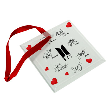 BTS signatures, Χριστουγεννιάτικο στολίδι γυάλινο τετράγωνο 9x9cm