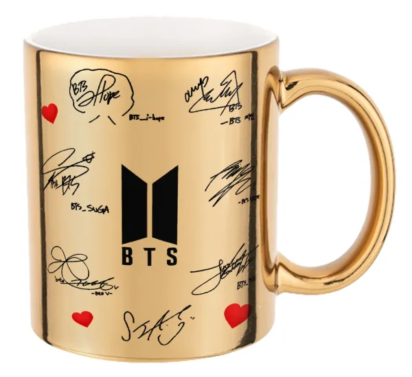 BTS signatures — Mug ceramic, gold mirror, 330ml