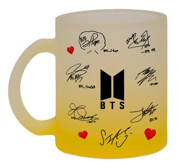 BTS signatures — Κούπα γυάλινη δίχρωμη με βάση το κίτρινο ματ, 330ml