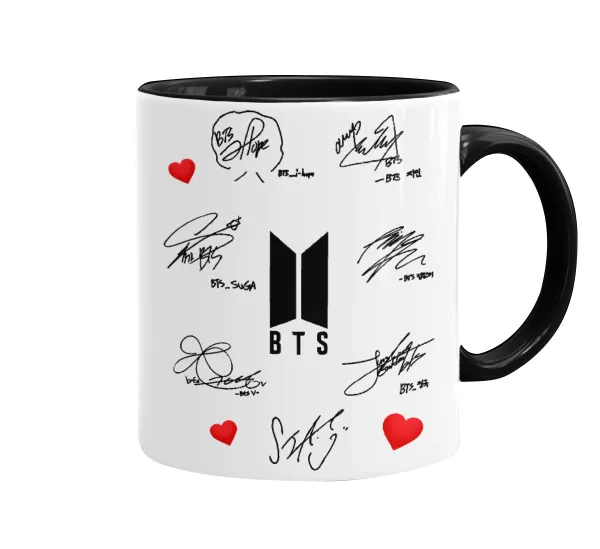 BTS signatures — Κούπα χρωματιστή μαύρη, κεραμική, 330ml